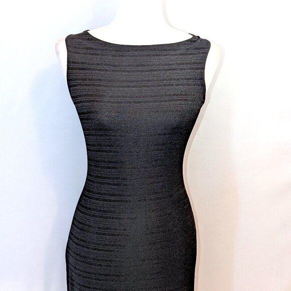 VINTAGE Rampage | Sleeveless Slinky Black Horizontal Stripe Maxi Dress | Small - Picture 2 of 11